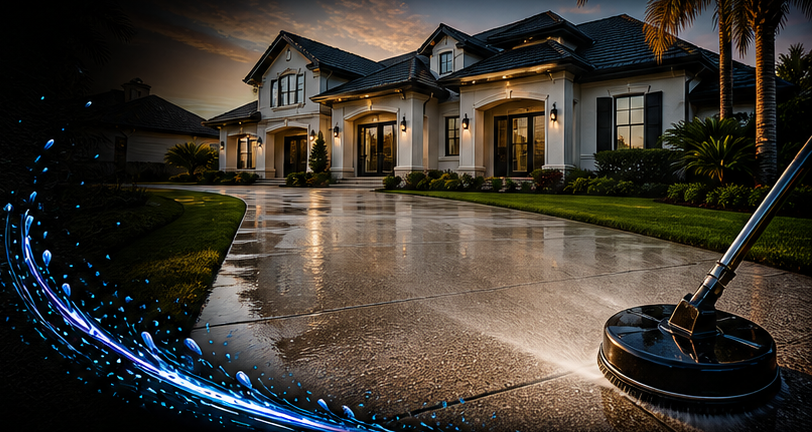 Luxury home with freshly cleaned driveway
